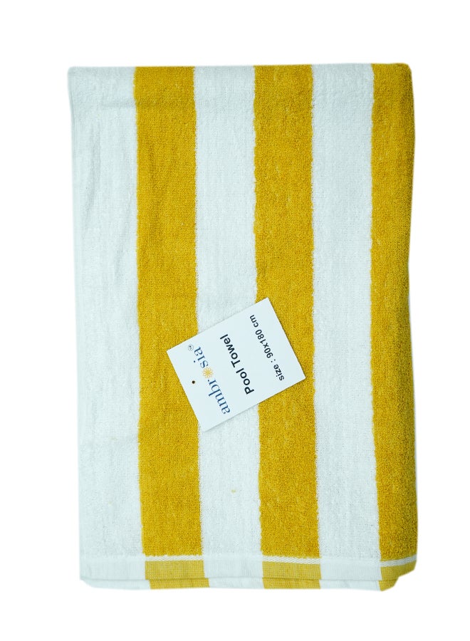 Ambrosia منشفة شاطئية كبيرة 90x180 سم من القطن الأصفر والأبيض المخطط لصيف سريع الجفاف وملاءة حمام تيري وغطاء شاطئي للنزهات والسفر والسبا - Image 1